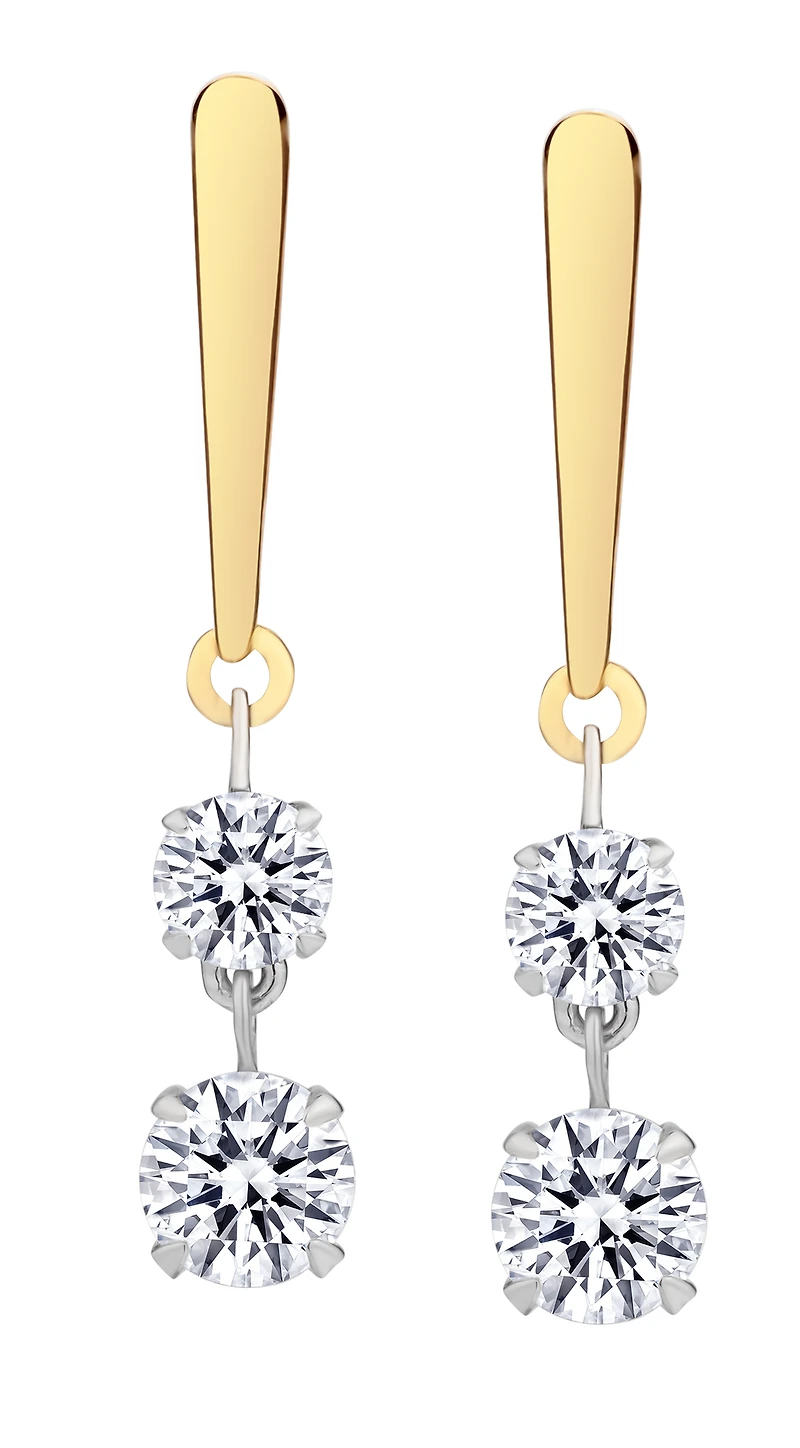 1.00 Carat of Lab Grown Diamonds Drop Earrings, 10kt Yellow and White Gold.....................NOW