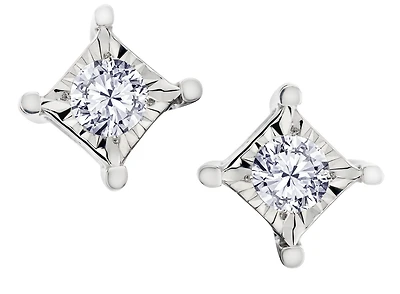.15 Carat of Lab Grown Diamonds Square Shape Earrings, Sterling Silver.....................NOW