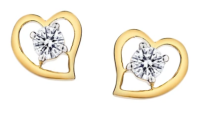 .34 Carat of Lab Grown Diamonds Heart Stud Earrings, 10kt Yellow Gold.....................NOW