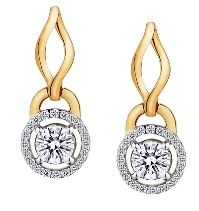 .93 Carat of Lab Grown Diamonds Halo Drop Earrings, 10kt Yellow Gold.....................NOW