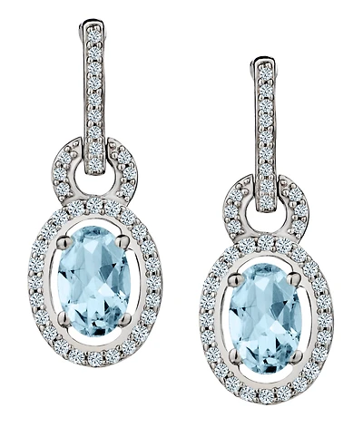 Aquamarine and .21 Carat of Diamonds Halo Drop Earrings, Silver.....................NOW