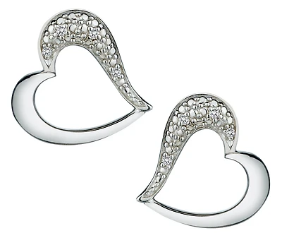 .018 Carat of Diamonds Heart Earrings, Silver.....................NOW