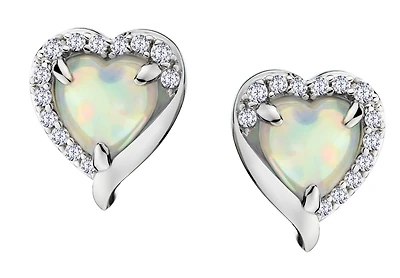 Created Opal & Created White Sapphire Heart Earrings, Sterling Silver.....................NOW