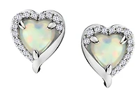 Created Opal & Created White Sapphire Heart Earrings, Sterling Silver.....................NOW