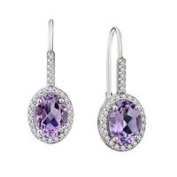 Genuine Amethyst & Created White Sapphire Lever Drop Earrings, Silver.....................NOW