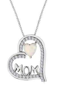 Created Opal Heart Shape "Mom" Pendant, Sterling Silver.....................NOW