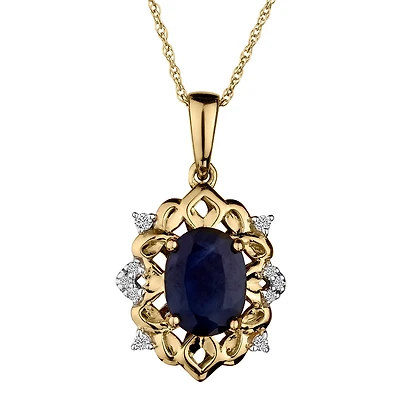 .10 Carat of Diamond & Genuine Blue Sapphire Pendant, 10kt Yellow Gold......................NOW