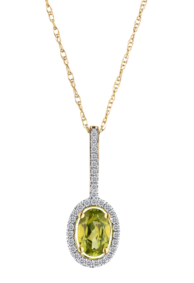 Genuine Peridot & .10 Carat of Diamonds Halo Pendant