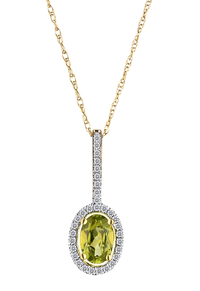 Genuine Peridot & .10 Carat of Diamonds Halo Pendant