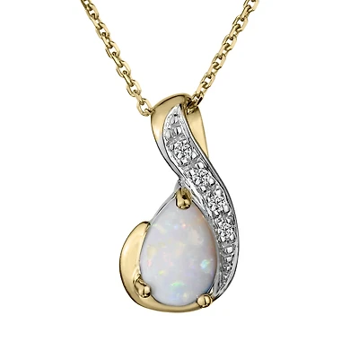 Genuine Opal & Diamond Pendant, 10kt Yellow Gold.......................NOW
