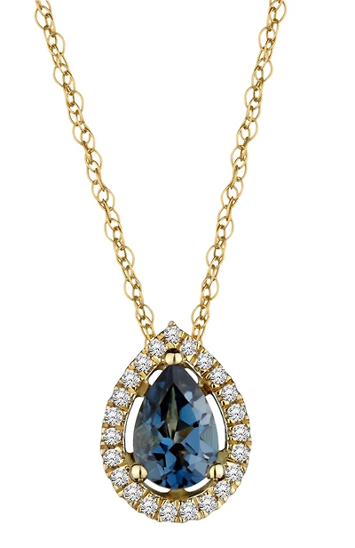 London Blue Topaz & .10 Carat of Diamonds Halo Pendant, 14kt Yellow Gold.....................NOW