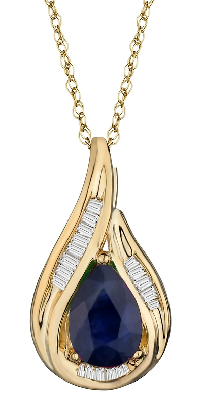 Blue Sapphire & .07 Carat of Diamonds Pendant, 14kt Yellow Gold.....................NOW