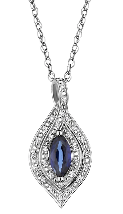 Blue Sapphire & .09 Carat of Diamonds Halo Pendant, 14kt White Gold.....................NOW