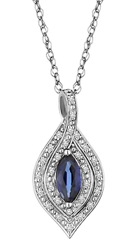 Blue Sapphire & .09 Carat of Diamonds Halo Pendant, 14kt White Gold.....................NOW