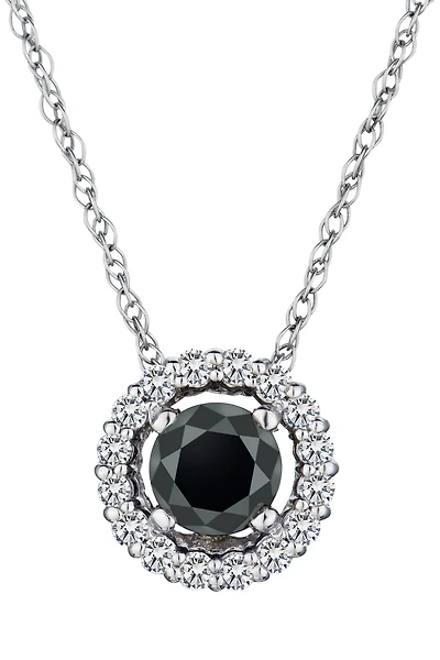 1.00 Carat of Black and White Diamonds Halo Pendant, 14kt White Gold.....................NOW