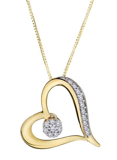 .10 Carat of Lab Grown Diamonds Heart Pendant, 10kt Yellow Gold.....................NOW