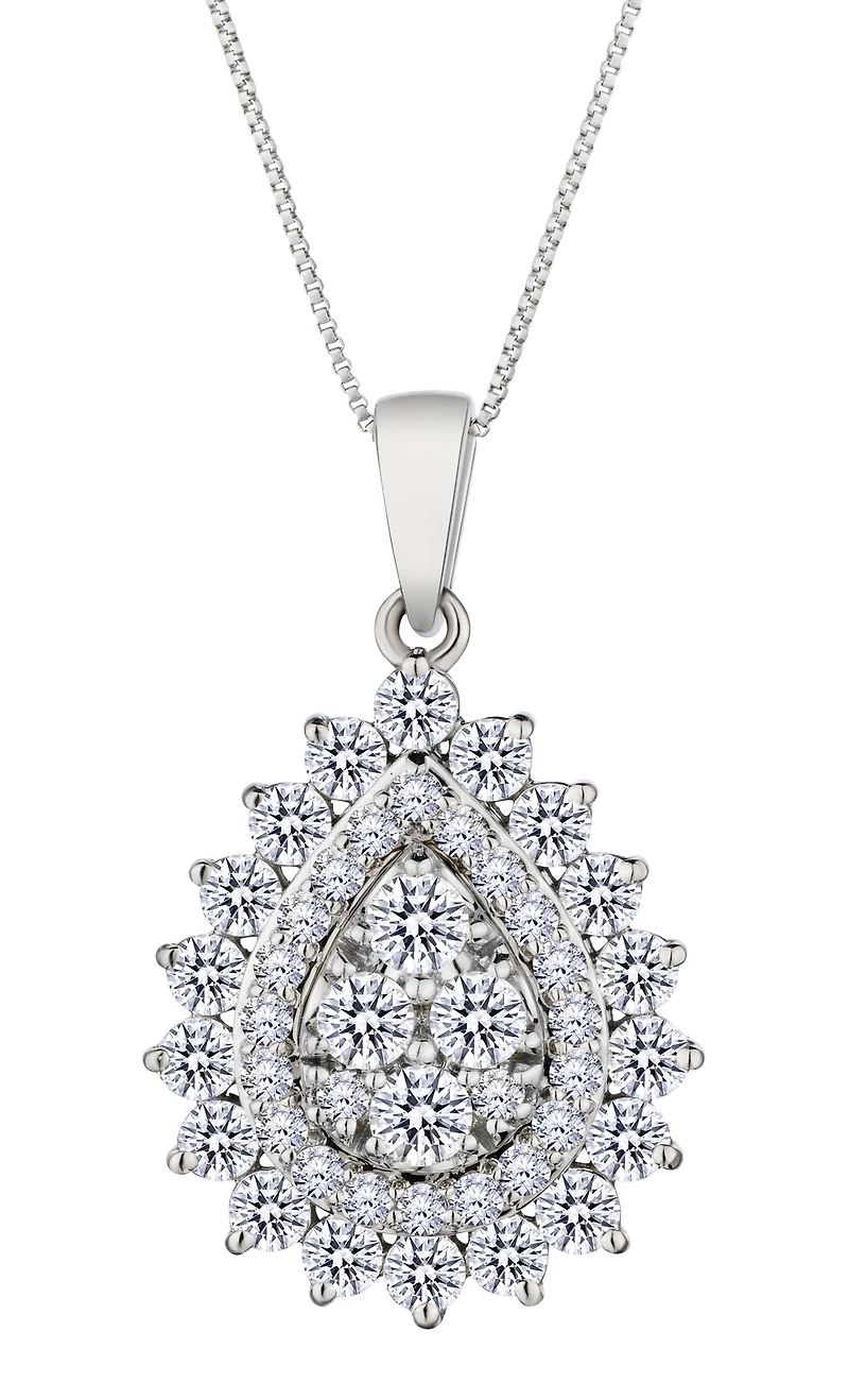 1.00 Carat of Lab Grown Diamonds "Double Halo" Pendant, 10kt White Gold.....................NOW