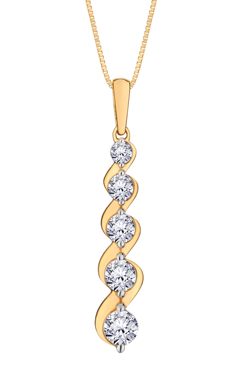 .50 Carat Of Lab Grown Diamonds 5 Stone Pendant, 10kt Yellow Gold.....................NOW