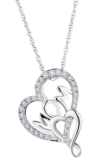 Created White Sapphire "Mom" Heart Pendant, Silver.....................NOW