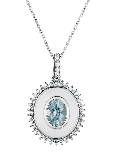 1.80 Carat of Genuine Aquamarine & White Zircon Enamel Pendant, Silver.....................NOW
