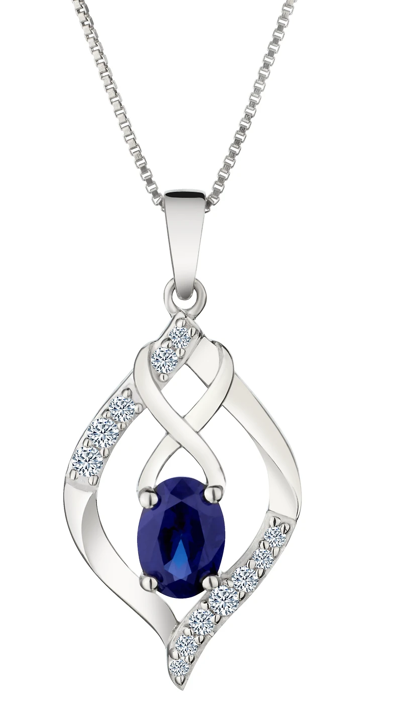 Created Blue Oval & Created White Sapphire Infinity Pendant, Silver.....................NOW