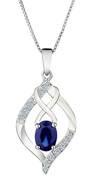 Created Blue Oval & Created White Sapphire Infinity Pendant, Silver.....................NOW