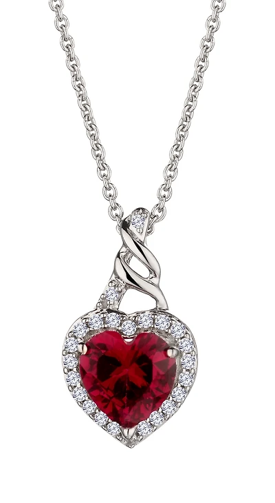 Created Ruby & White Sapphire Heart Necklace, Sterling Silver.....................NOW