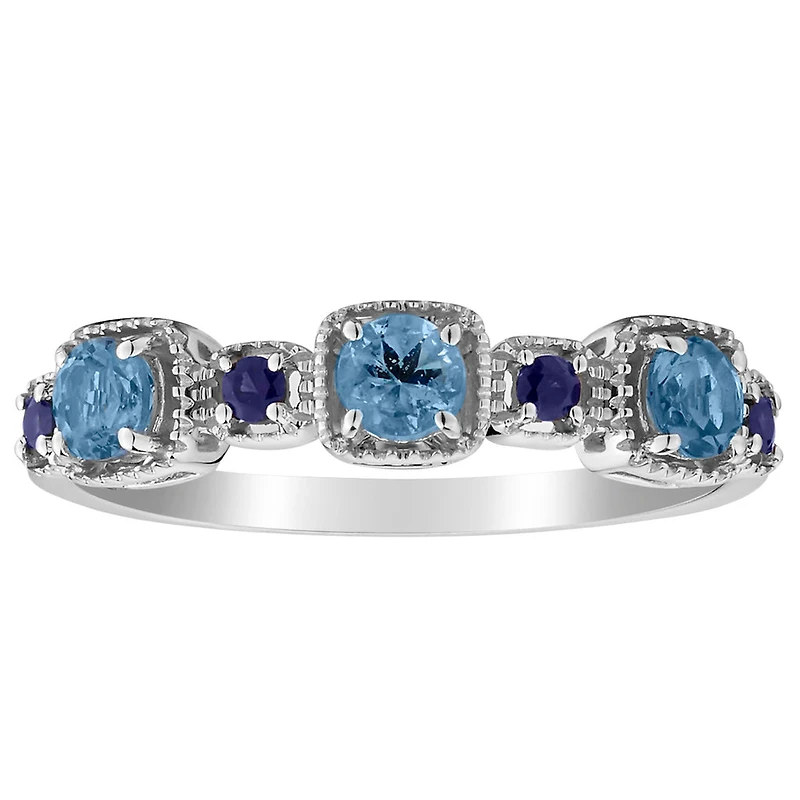 Genuine Santa Maria Aquamarine & Blue Sapphire Ring, 14kt White Gold......................NOW