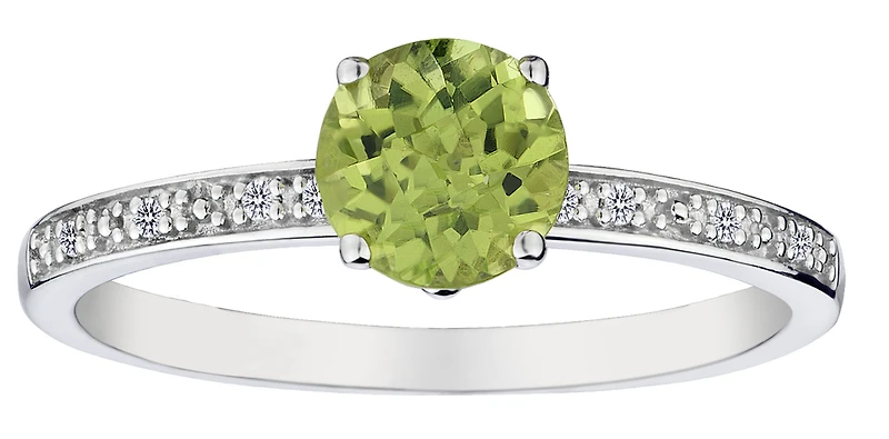 Genuine Peridot & .03 Carat of Diamonds Ring, 10kt White Gold.....................NOW