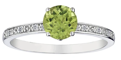 Genuine Peridot & .03 Carat of Diamonds Ring, 10kt White Gold.....................NOW