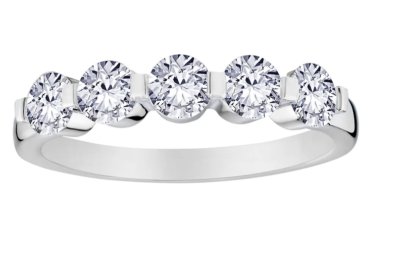 1.00 Carat Of Lab Grown Diamonds 5 Stone Anniversary Band, 14kt White Gold.....................NOW