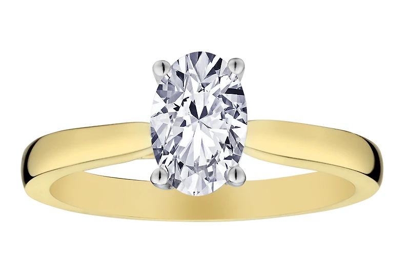 1.00+ Carat Of Lab Grown Diamonds "Oval" Cut Hidden Halo Ring, 14kt Two Tone.....................NOW