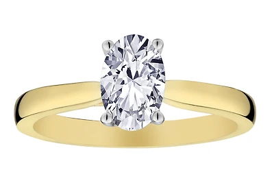 1.00+ Carat Of Lab Grown Diamonds "Oval" Cut Hidden Halo Ring, 14kt Two Tone.....................NOW