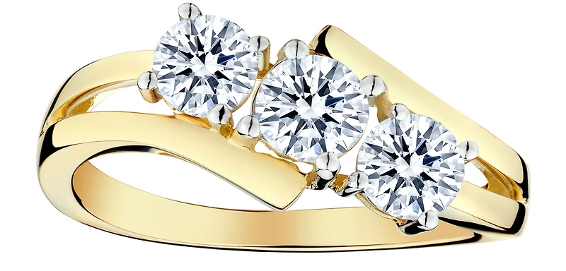 1.00 Carat of Lab Grown Diamonds "Past, Present, Future" Ring, 14kt Yellow Gold.....................NOW