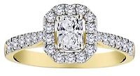.87 Carat of Lab Grown Diamonds Radiant Halo Ring, 10kt Yellow Gold.....................NOW