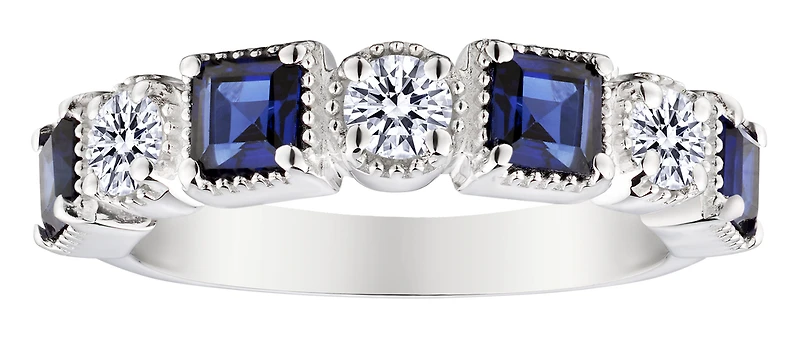 .48 Carat of Lab Grown Diamonds & Created Blue Sapphire Ring, Silver.....................NOW