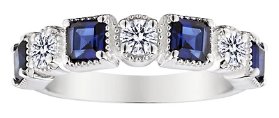 .48 Carat of Lab Grown Diamonds & Created Blue Sapphire Ring, Silver.....................NOW