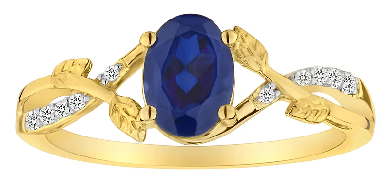 1.05 Carat Of Created Blue Sapphire & Diamonds "Tree Of Life" Ring, 10kt Yellow Gold.....................NOW