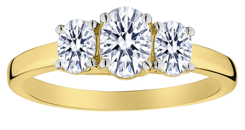 1.00 Carat Of Lab Grown Oval Diamonds "Past, Present, Future" Ring, 10Kt Yellow Gold.....................NOW