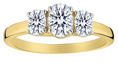 1.00 Carat Of Lab Grown Oval Diamonds "Past, Present, Future" Ring, 10Kt Yellow Gold.....................NOW