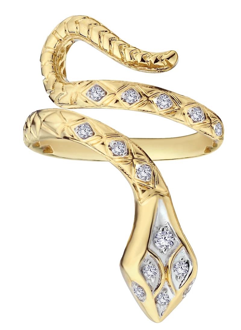 .10 Carat Of Lab Grown Diamonds "Snake" Ring, 10Kt Yellow Gold