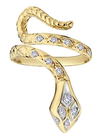 .10 Carat Of Lab Grown Diamonds "Snake" Ring, 10Kt Yellow Gold