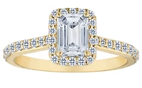 1.00+ Carat Of Lab Grown Diamonds "Emerald" Cut Halo Ring, 10kt Yellow Gold.....................NOW