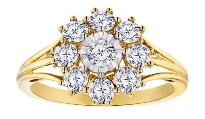1.00+ Carat of Lab Grown Diamonds "Snowflake" Ring, 10kt Yellow Gold.....................NOW