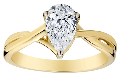 1.00+ Carat of Lab Grown Diamond "Pear" Cut Solitaire Ring, 10kt Yellow Gold.....................NOW