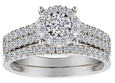 1.00 Carat of Diamonds "Halo" Ring Set, 14kt White Gold.....................NOW