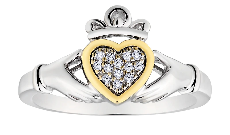.05 Carat of Diamonds "Claddagh" Ring, Silver (Yellow Gold Plated).....................NOW
