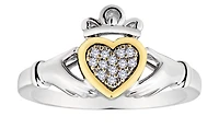 .05 Carat of Diamonds "Claddagh" Ring, Silver (Yellow Gold Plated).....................NOW