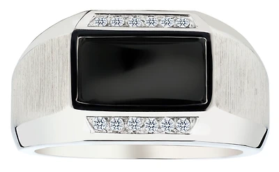 Onyx and .15 Carat of Diamonds Gentleman's Ring, Silver.....................NOW
