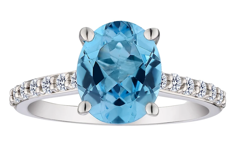 Genuine Blue Topaz & Created White Sapphire Ring, Silver.....................NOW
